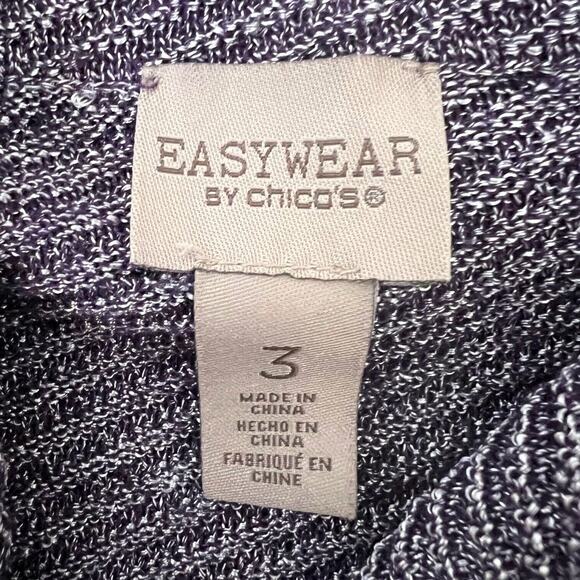 EasyWear by Chicos Womens Knit Top XL Purple Silver Cowl Neck 3/4 Sleeve - Picture 4 of 6